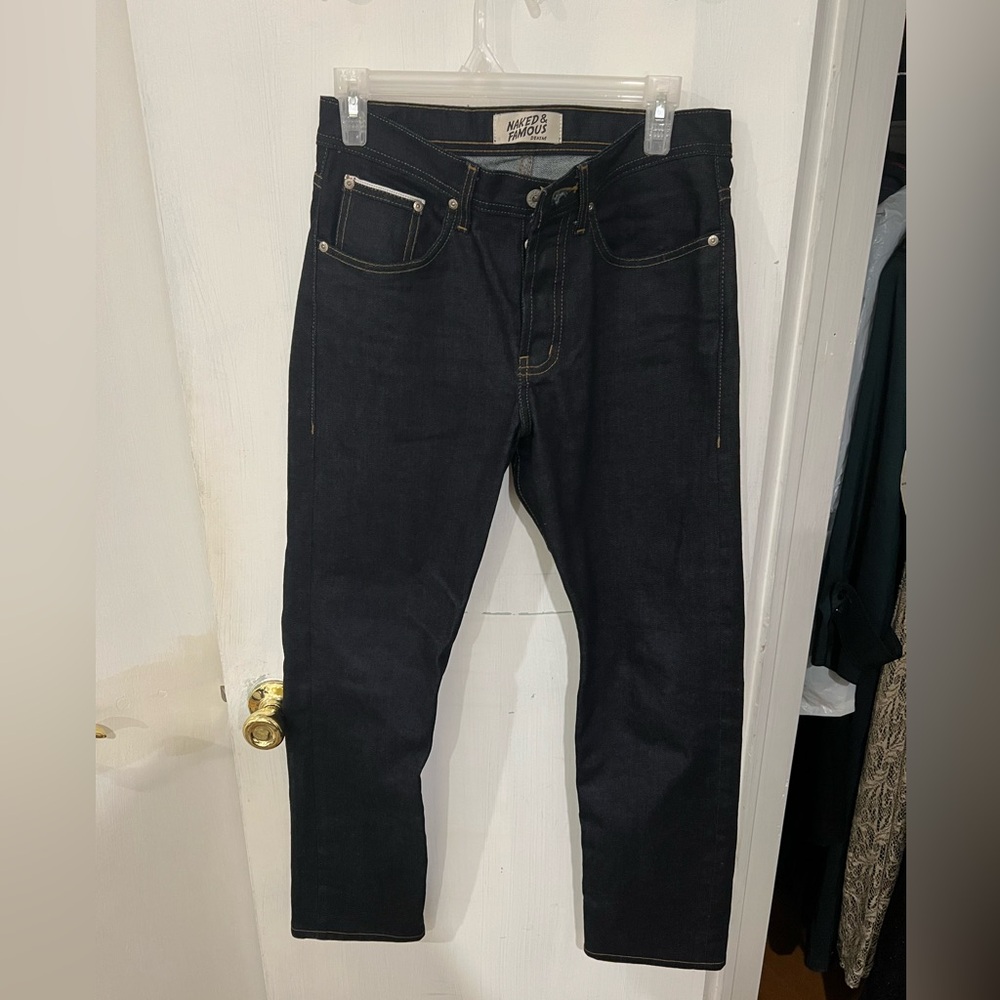 Naked & Famous Weird Guy Denim Men's Dark Jeans, Hemmed Length